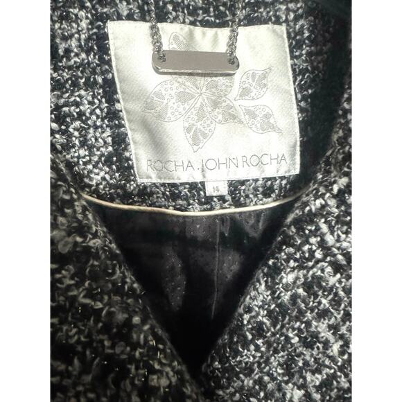 Rocha Tweed Jacket Sz 14 Black Gray Statement Coat John Rocha RJR Wide Collar - Picture 6 of 8